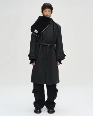 ROVY DOUBLE BREASTED HERRINGBONE COAT awa640m(CHARCOAL)
