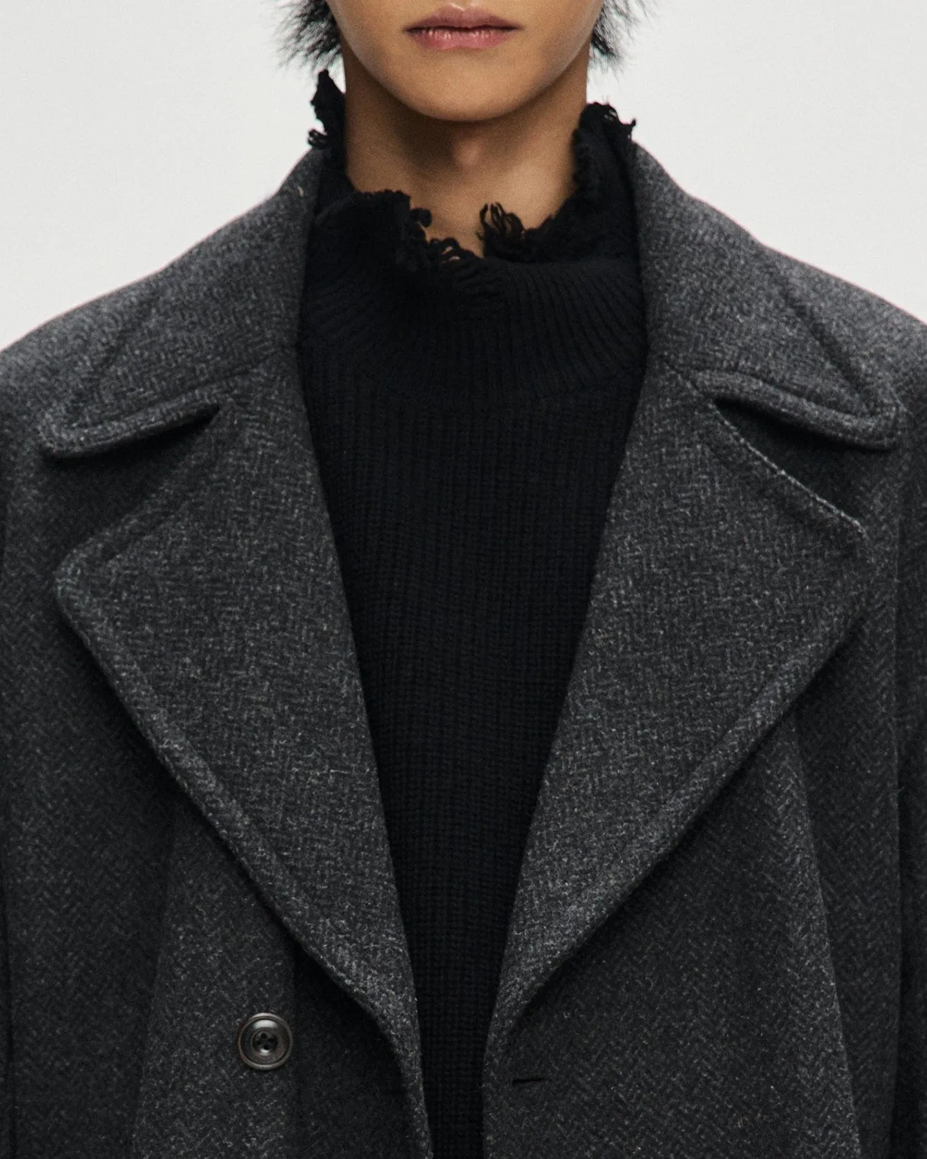 ROVY DOUBLE BREASTED HERRINGBONE COAT awa640m(CHARCOAL)