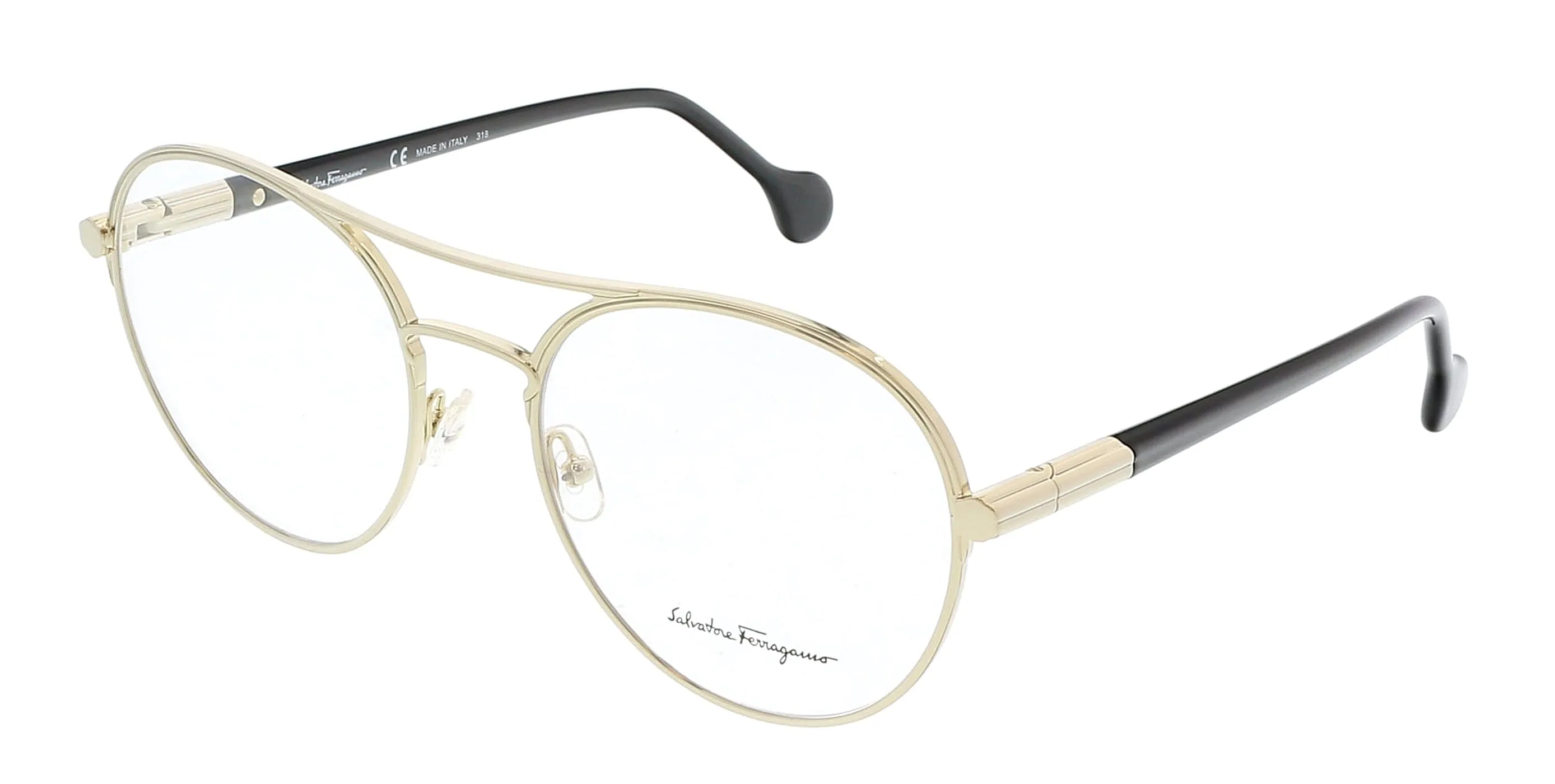 SALVATORE FERRAGAMO Round Eyeglasses SF2174 733 Gold/Black 55mm 2174