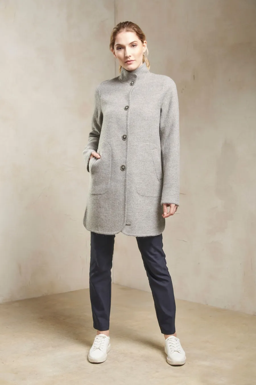 Satis Coat Baby Alpaca & Wool Color Griggio & Ecru