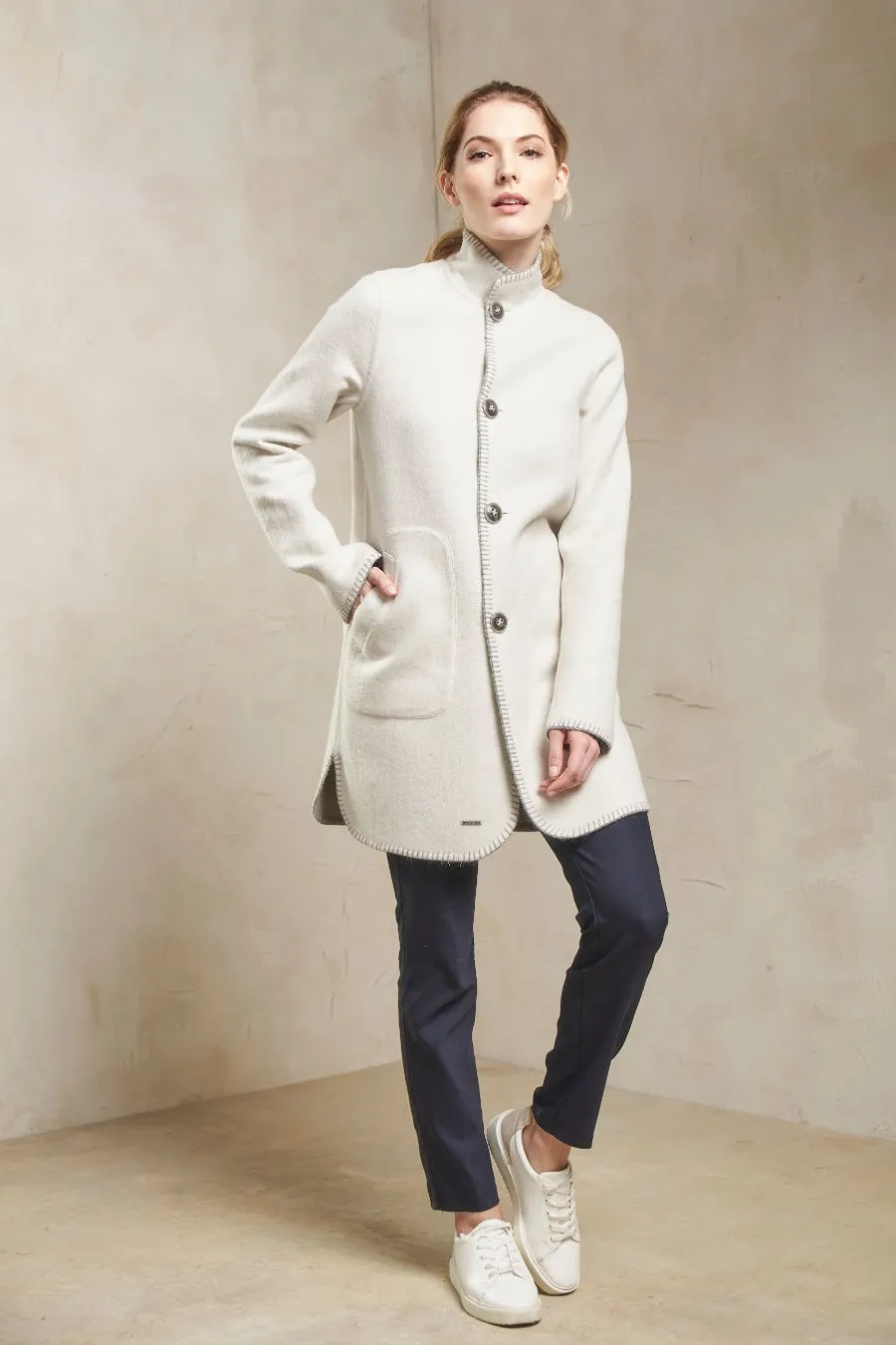 Satis Coat Baby Alpaca & Wool Color Griggio & Ecru