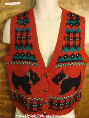 Scottie Dogs with Plaid Bows Tacky Christmas Sweater Vest