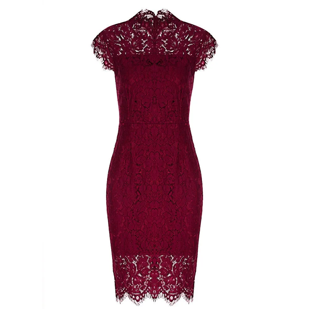 Sexy sleevesless lace knee length sheath dress | Formal cocktail party pencil dress