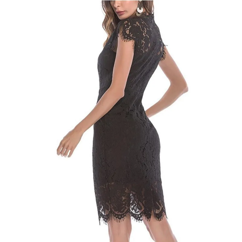Sexy sleevesless lace knee length sheath dress | Formal cocktail party pencil dress