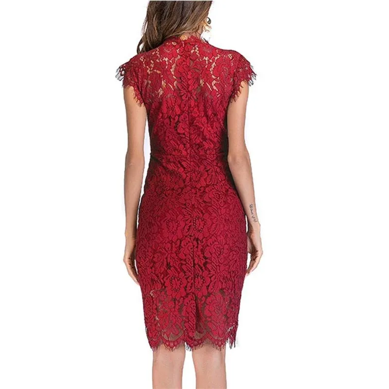 Sexy sleevesless lace knee length sheath dress | Formal cocktail party pencil dress