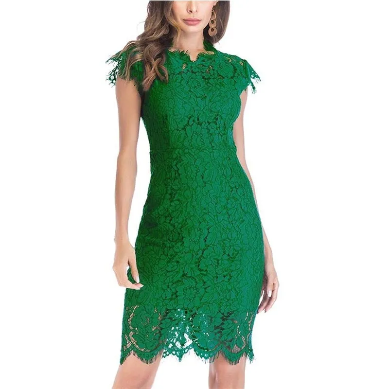 Sexy sleevesless lace knee length sheath dress | Formal cocktail party pencil dress