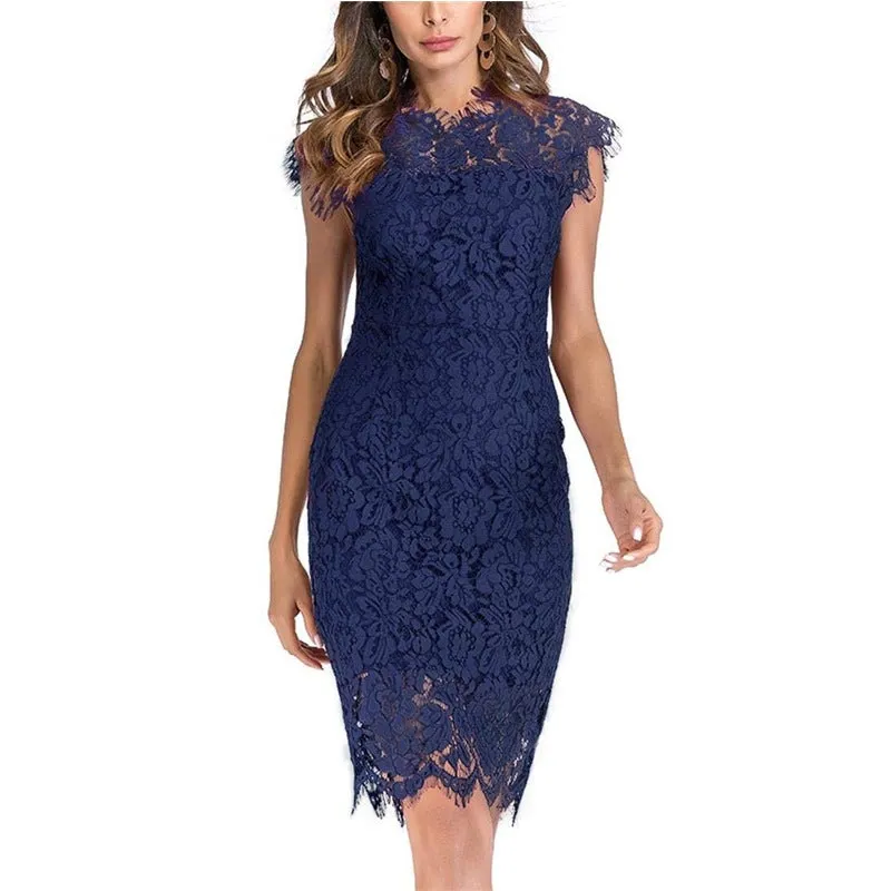 Sexy sleevesless lace knee length sheath dress | Formal cocktail party pencil dress