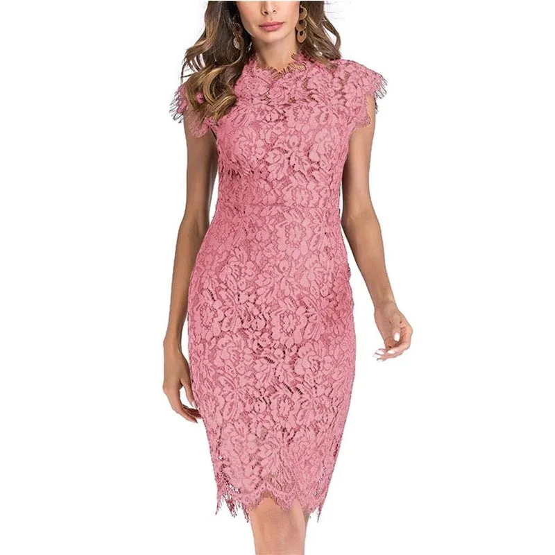 Sexy sleevesless lace knee length sheath dress | Formal cocktail party pencil dress
