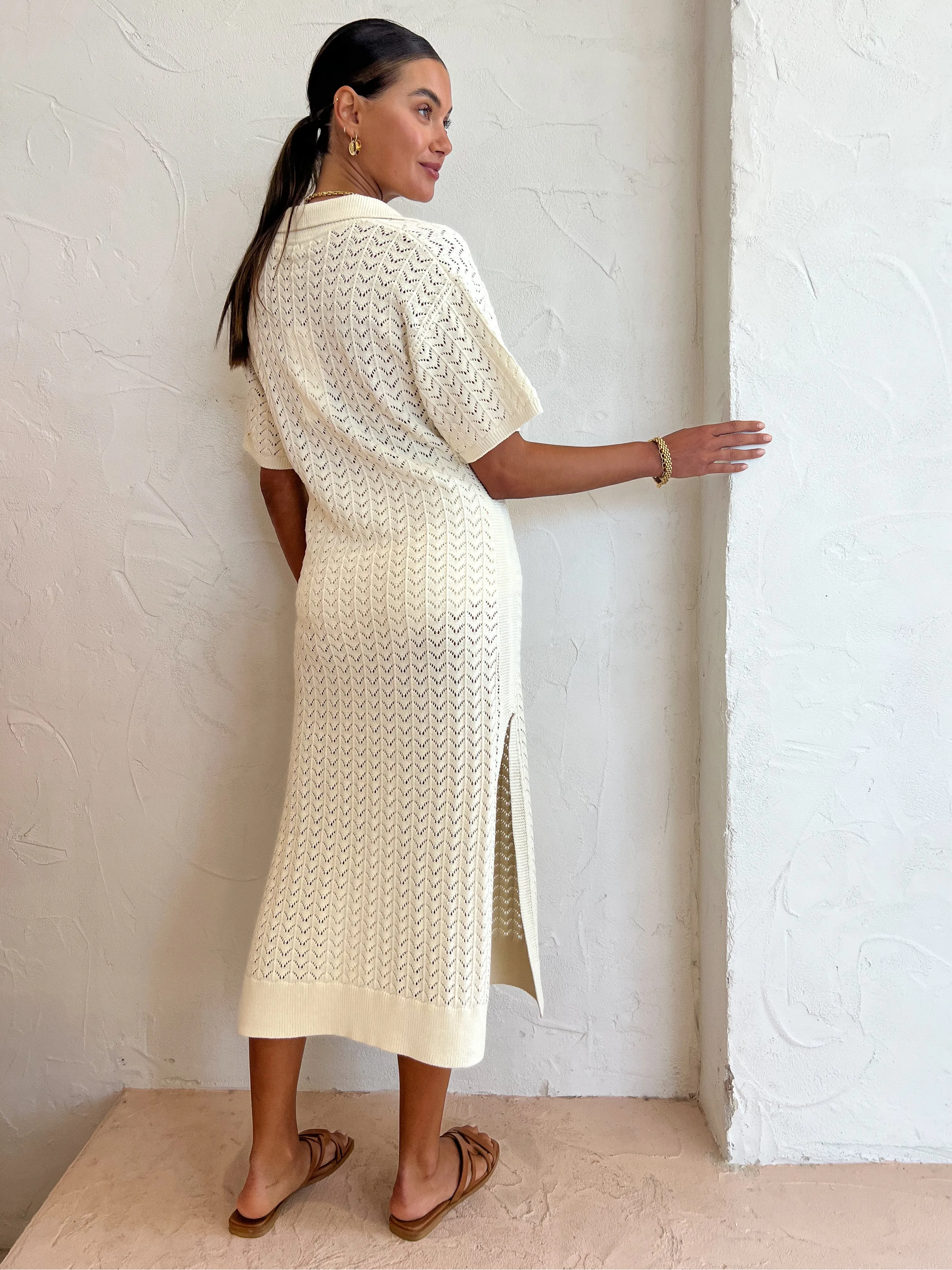 Shona Joy Mikala Polo Midi Dress in Coconut