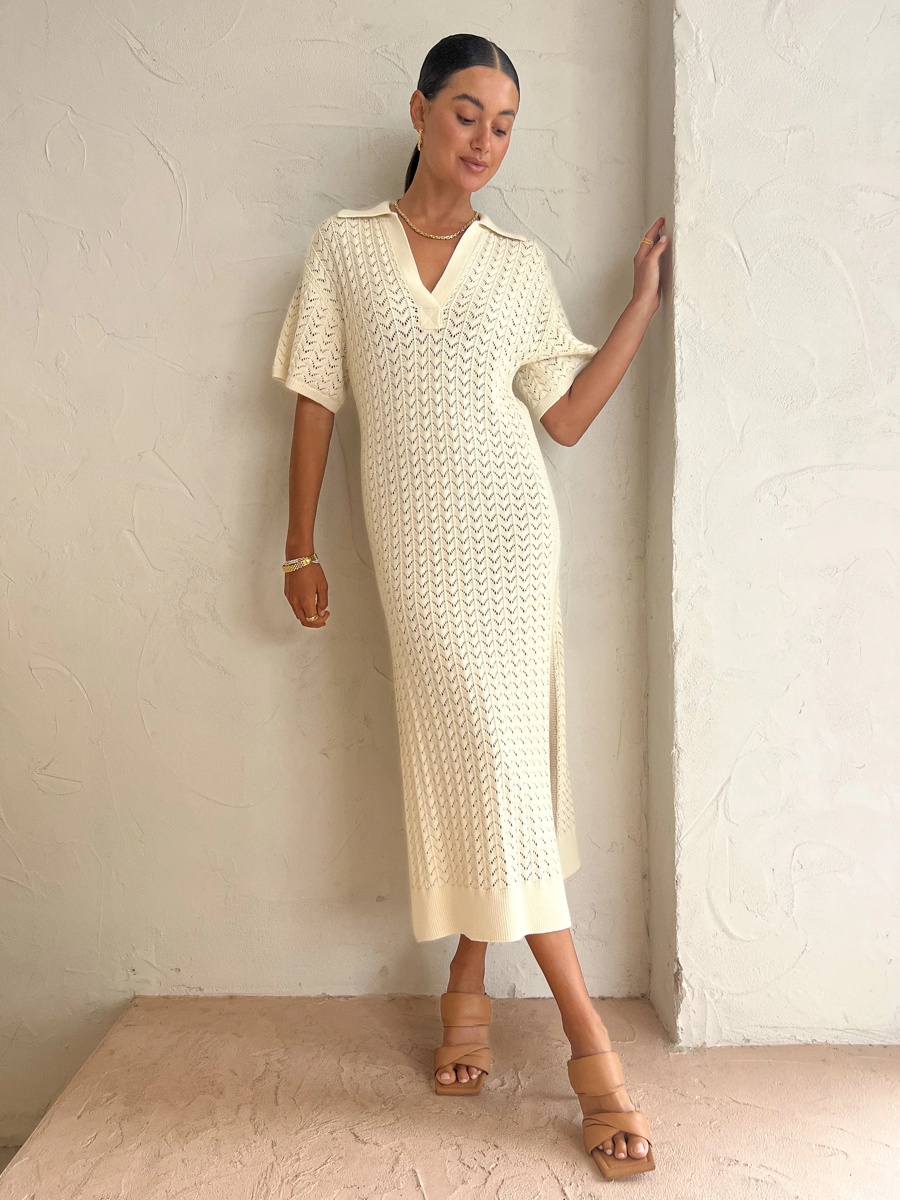 Shona Joy Mikala Polo Midi Dress in Coconut