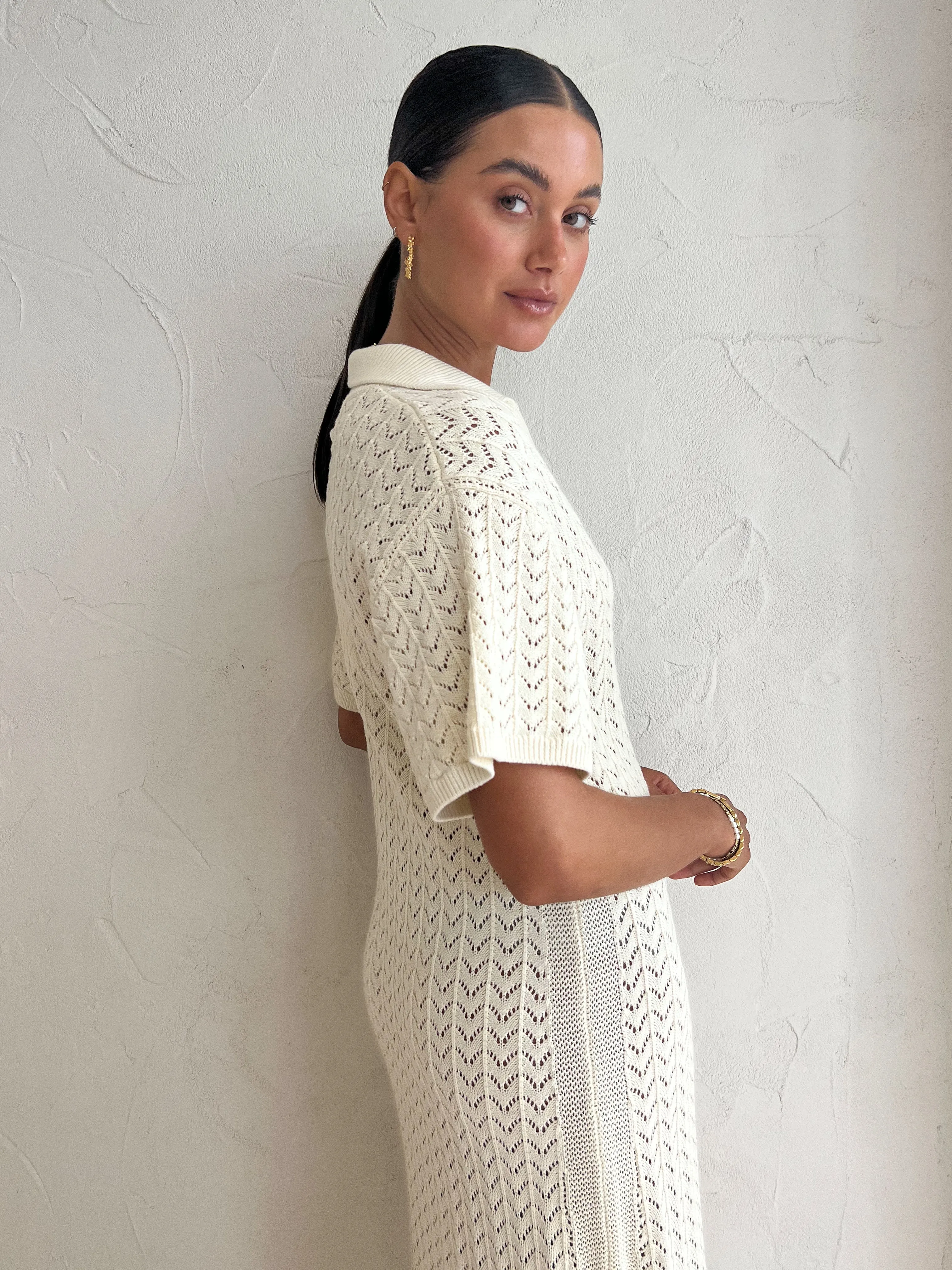 Shona Joy Mikala Polo Midi Dress in Coconut