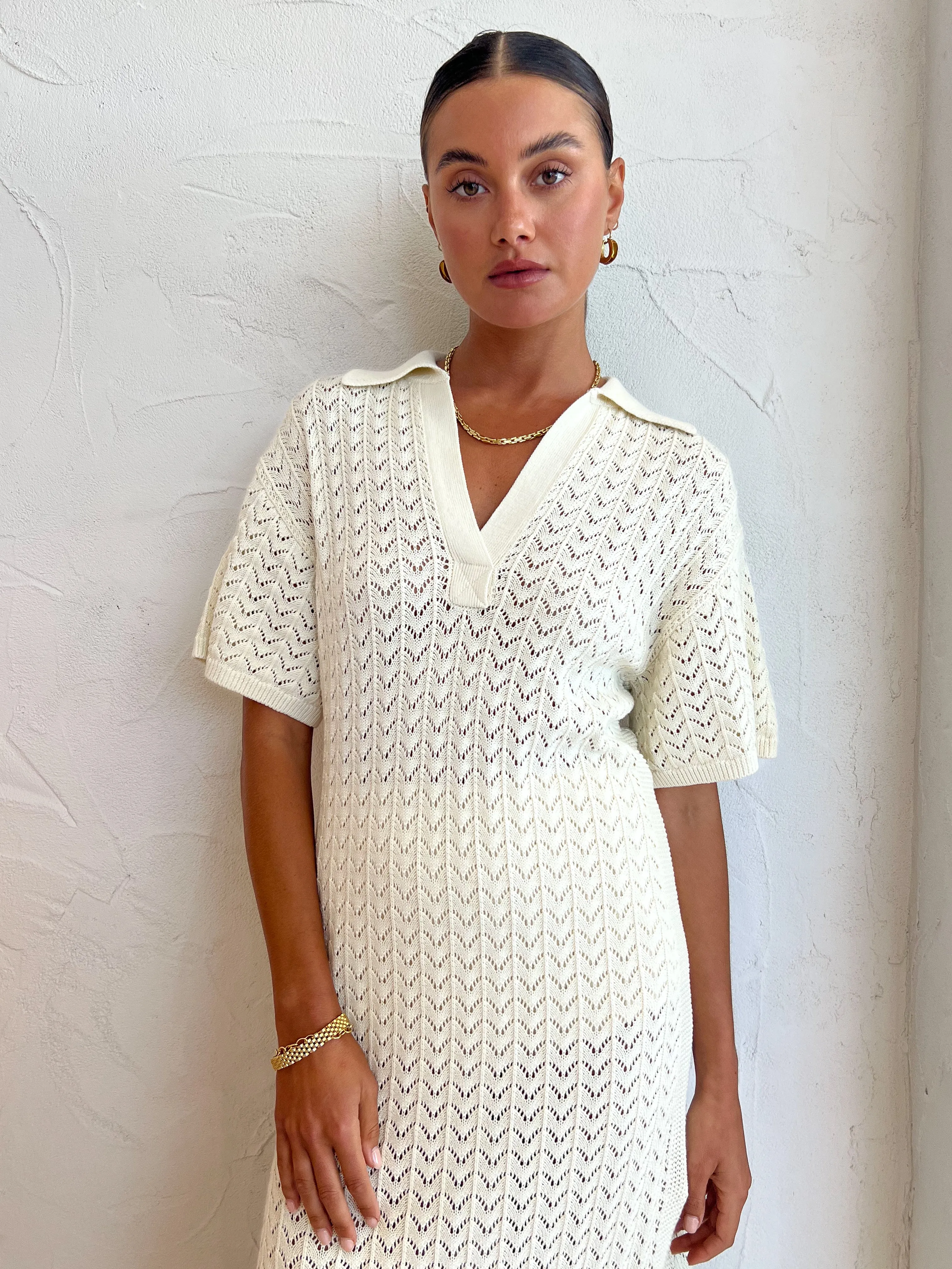 Shona Joy Mikala Polo Midi Dress in Coconut