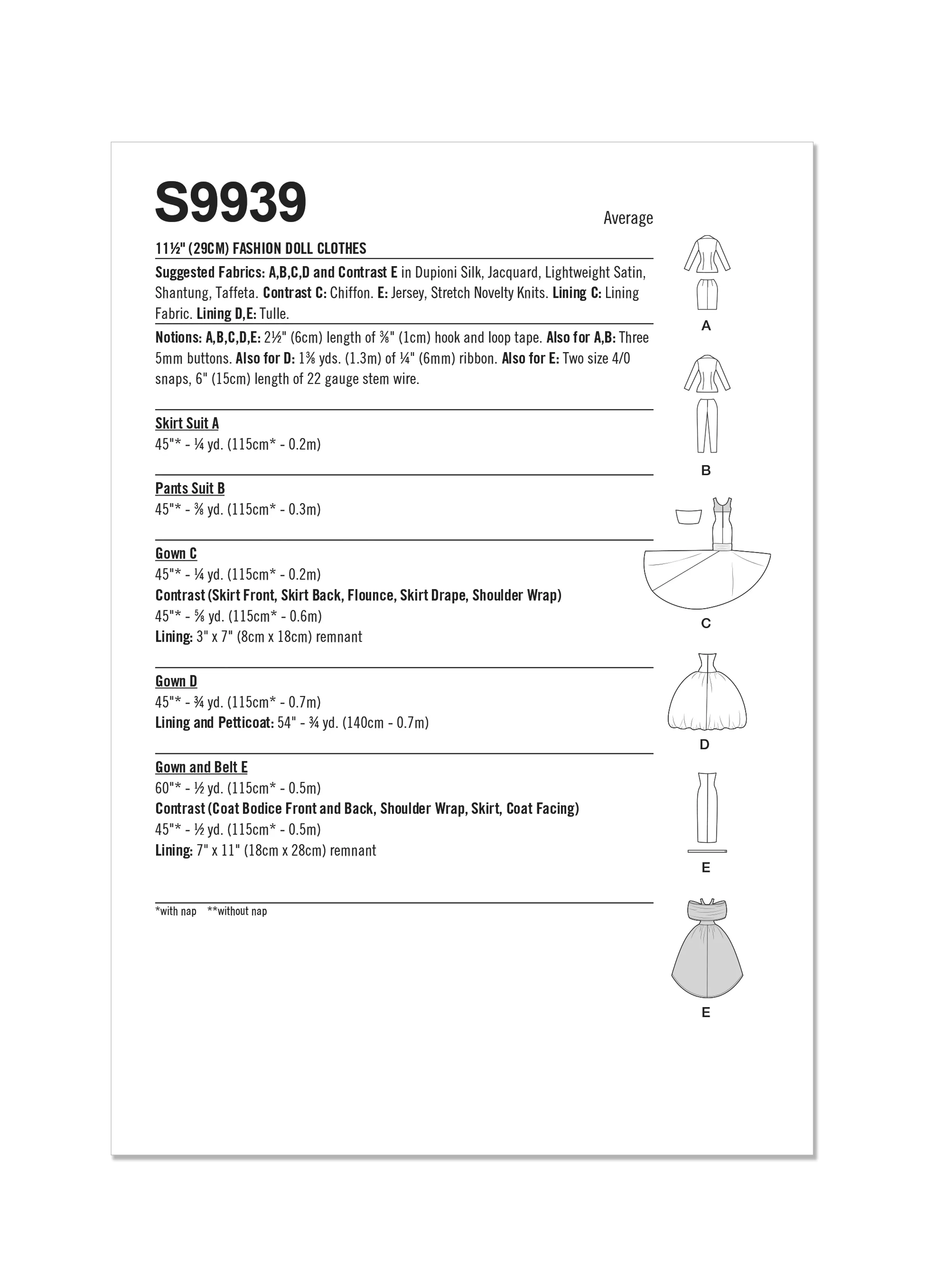 Simplicity Pattern 9939 Doll Clothes