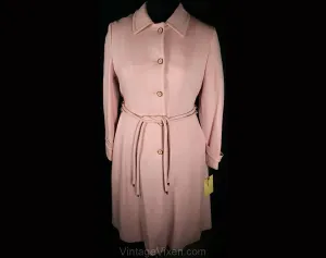 Size 12 Pink Coat - Chic 1960s Large Tailored Coat with Metal Hardware - Sophisticated 60s Deadstock by Count Romi With Tie Belt - Bust 40