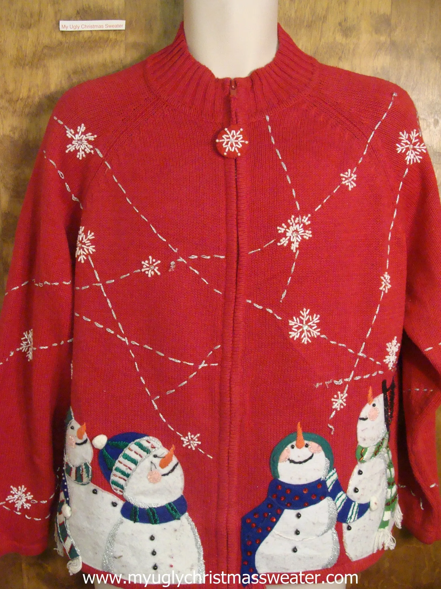 Snow Falling Above Snowmen Ugly Christmas Sweater