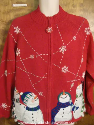 Snow Falling Above Snowmen Ugly Christmas Sweater
