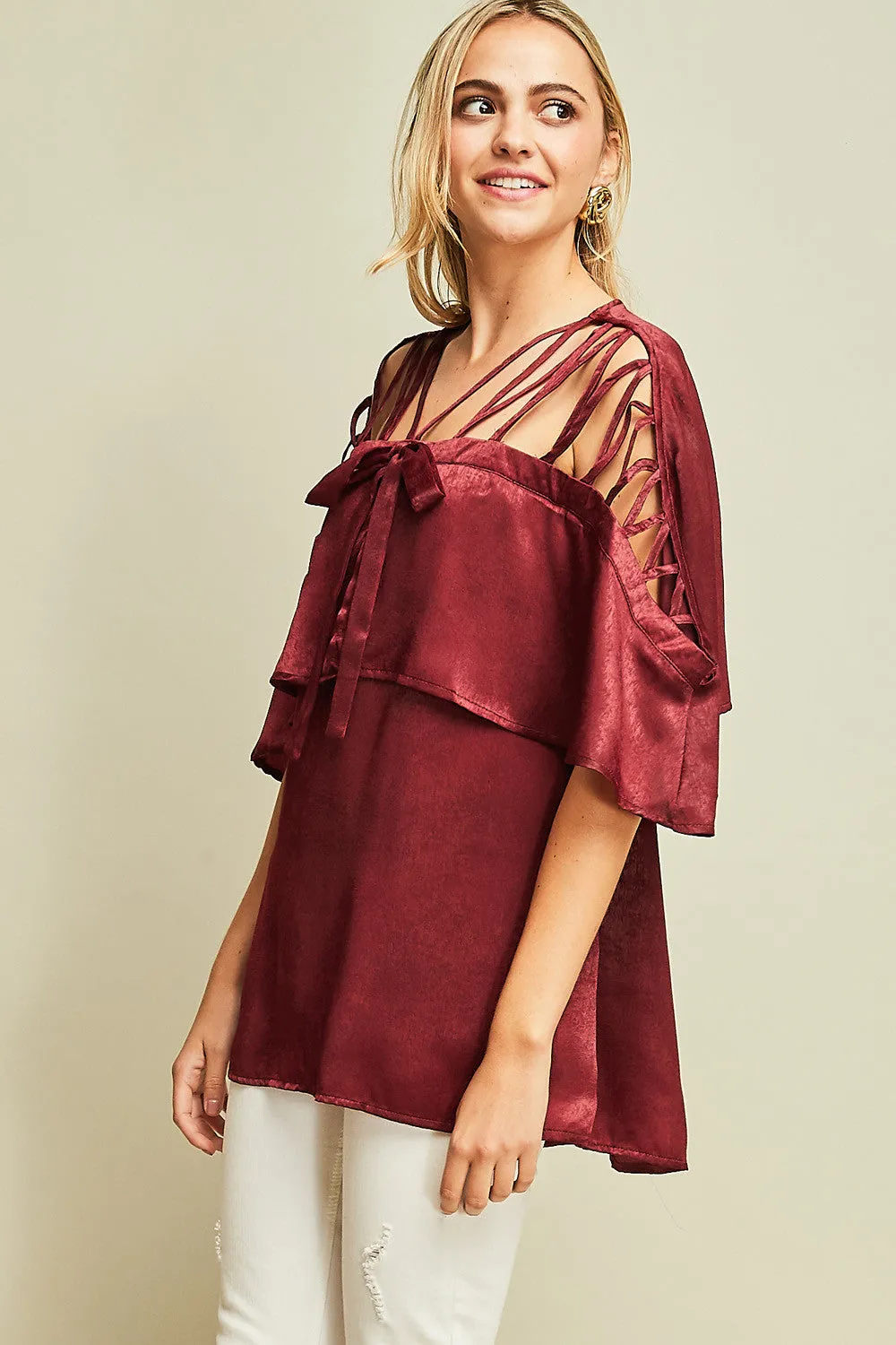 strappy burgundy top