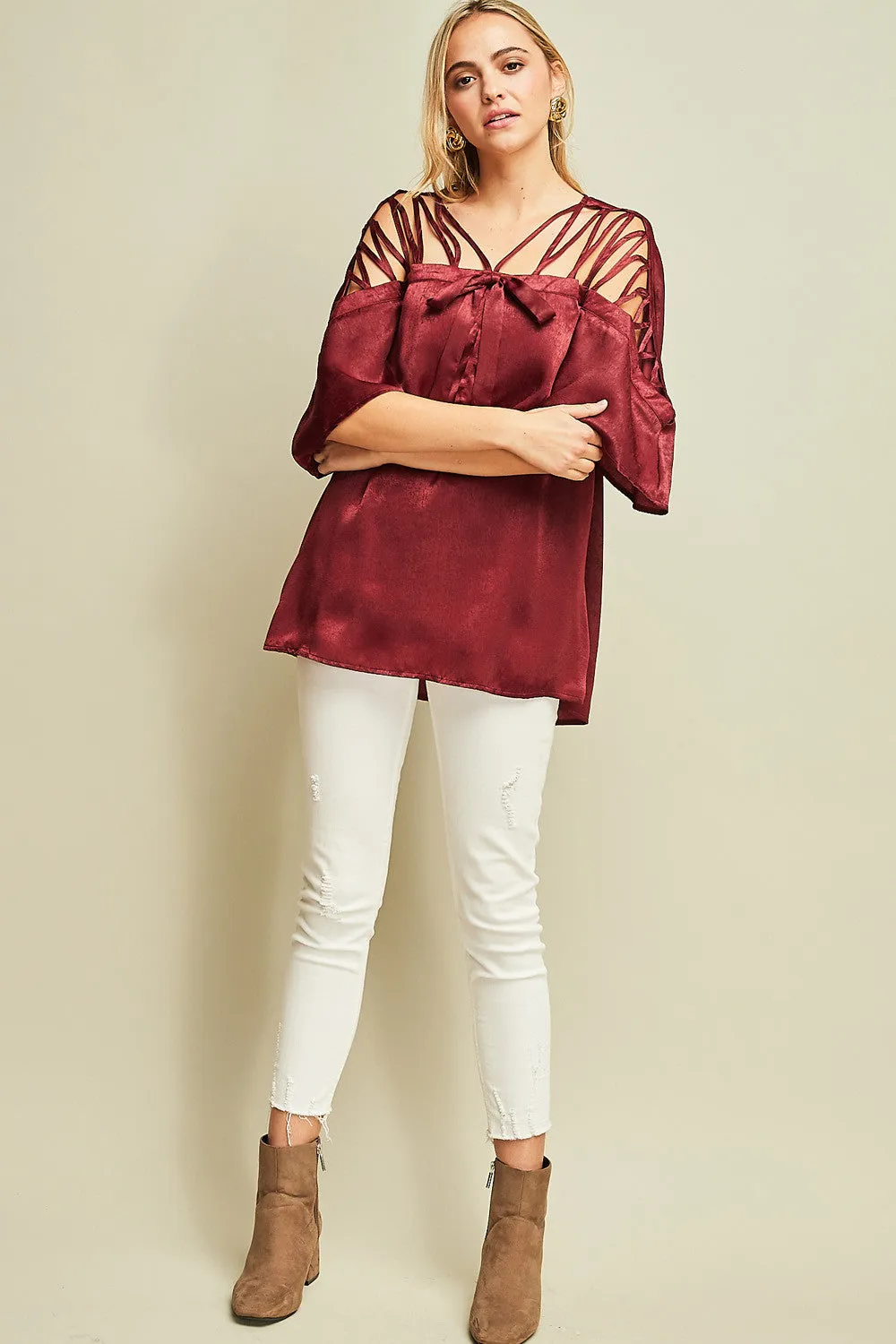 strappy burgundy top