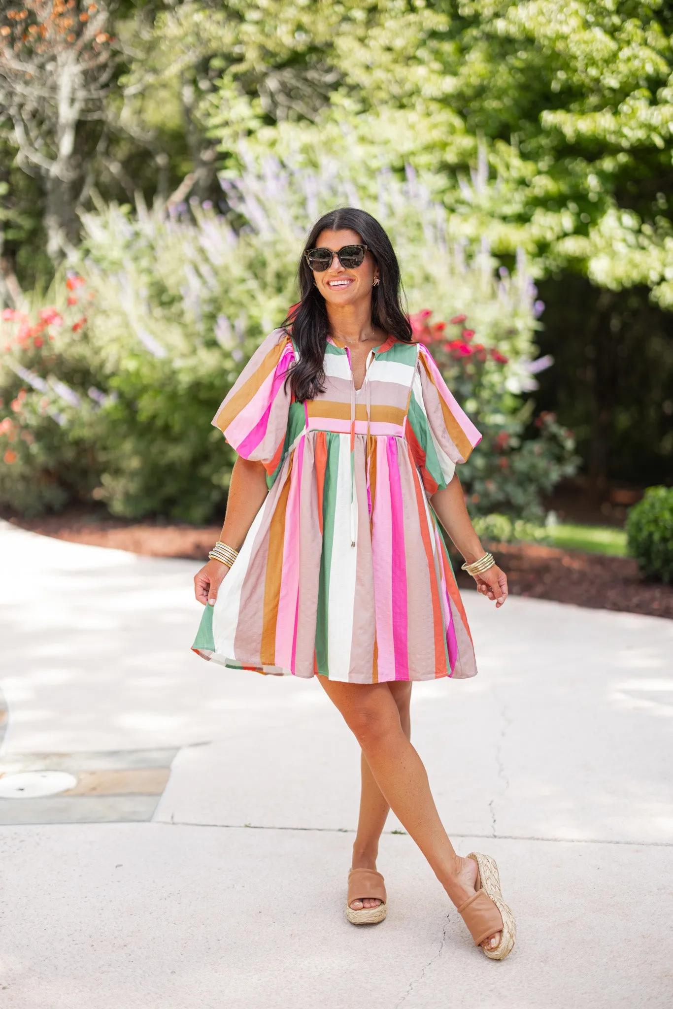 Striped Perfection Multicolor Babydoll Dress