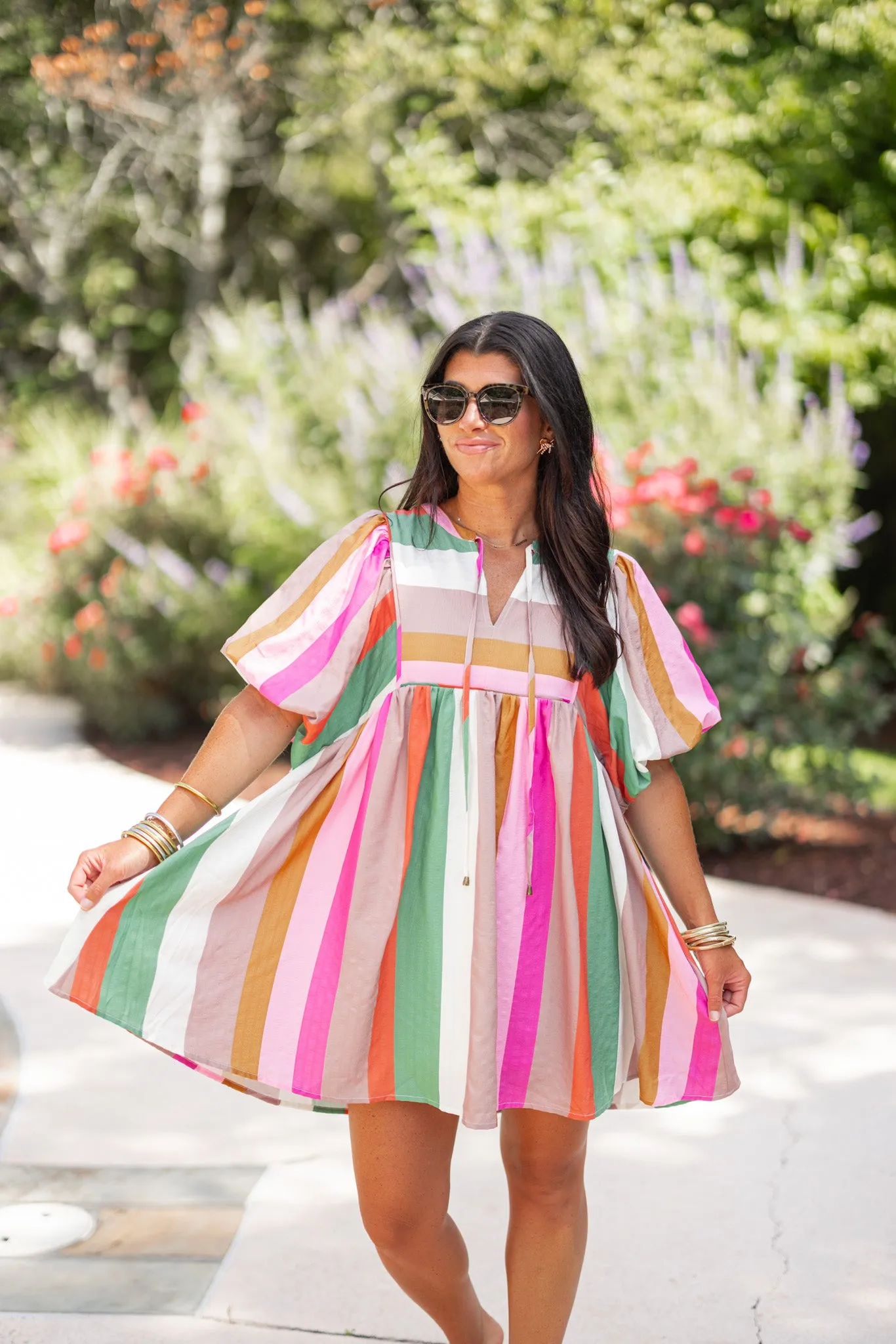Striped Perfection Multicolor Babydoll Dress