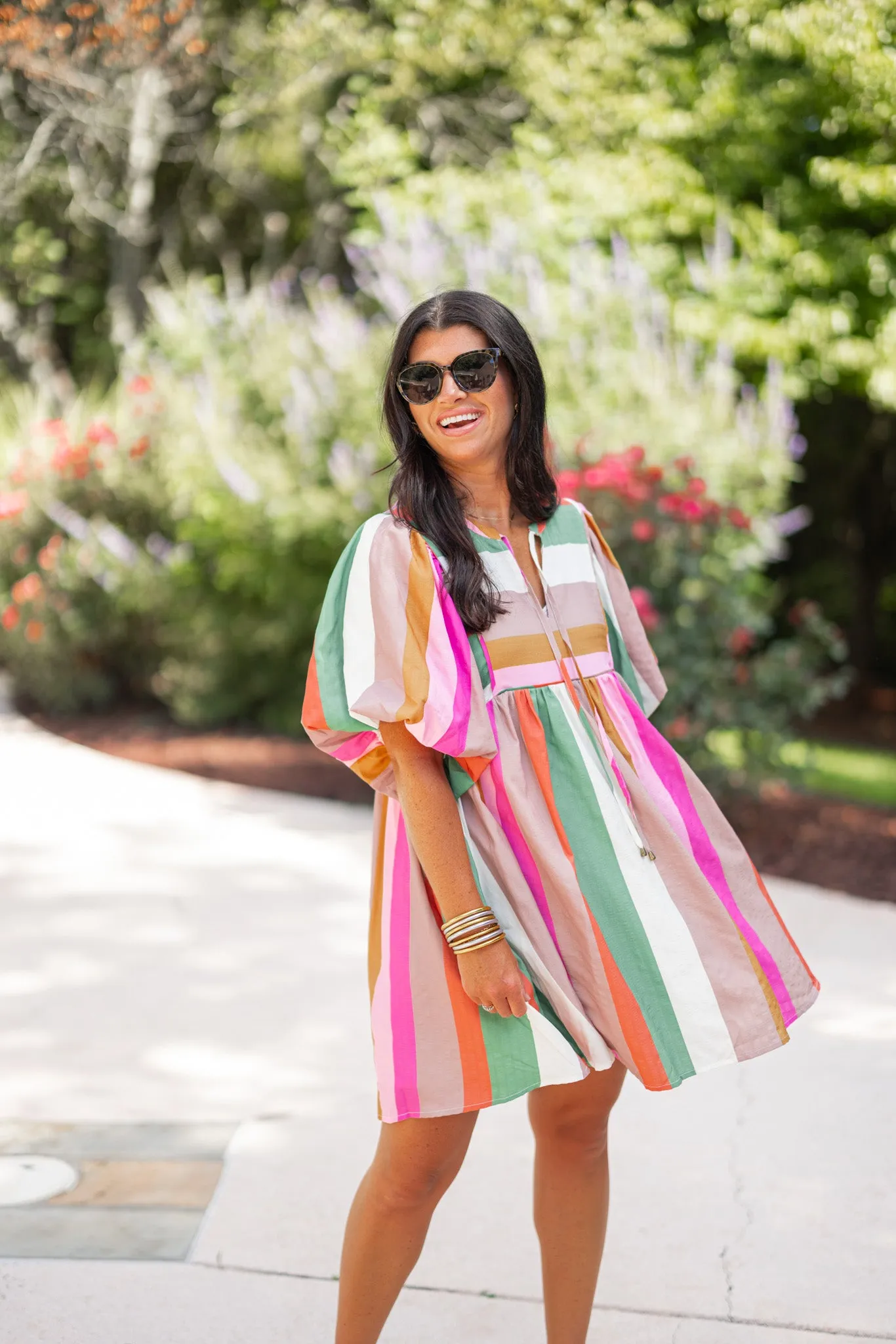 Striped Perfection Multicolor Babydoll Dress