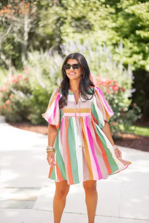 Striped Perfection Multicolor Babydoll Dress