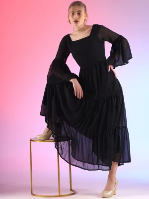 Stylish Square Neck Georgette Fit and Flare Maxi Dress
