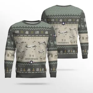 T-1 Jayhawk T1 USAF Aircraft Ugly Sweater, Ugly Sweater Christmas Shirt for Men Dad Veteran