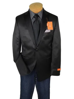 Tallia Orange 19058 85% Polyester / 15% Rayon Boy's Dinner Jacket Sport Coat - Satin Tonal Dot - Black, 2-Button Single Breasted