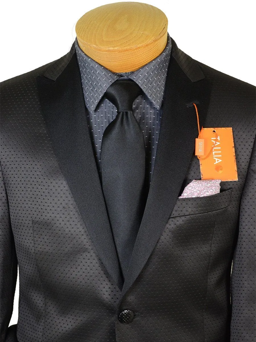 Tallia Orange 19058 85% Polyester / 15% Rayon Boy's Dinner Jacket Sport Coat - Satin Tonal Dot - Black, 2-Button Single Breasted