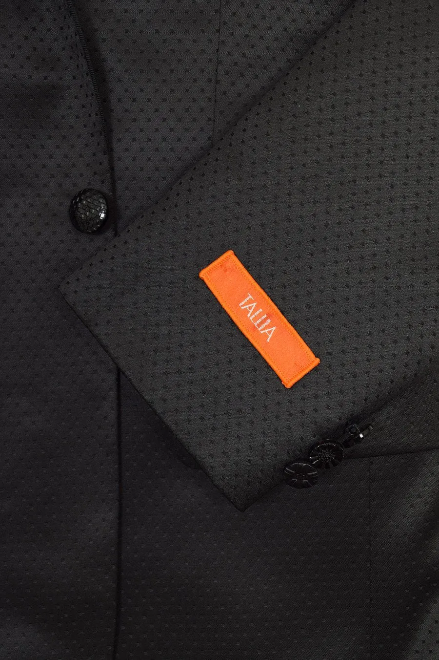 Tallia Orange 19058 85% Polyester / 15% Rayon Boy's Dinner Jacket Sport Coat - Satin Tonal Dot - Black, 2-Button Single Breasted