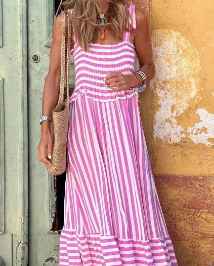 TastyHottie - Chic Striped Strap A-line Maxi Dress