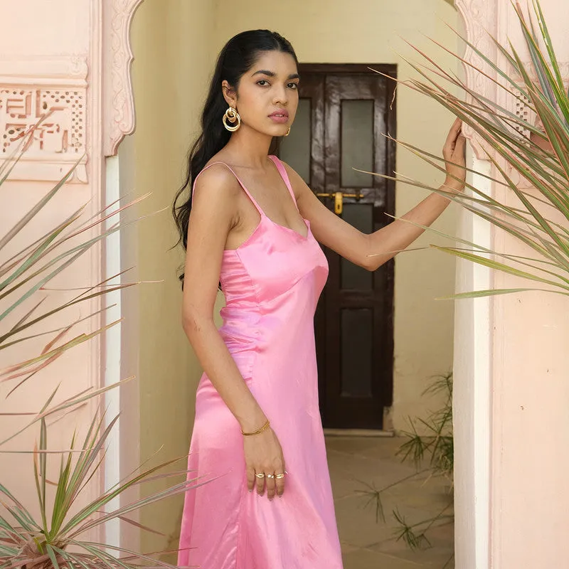 Tencel Dress For Women | V Neck | Back Zip Closure | Pink
