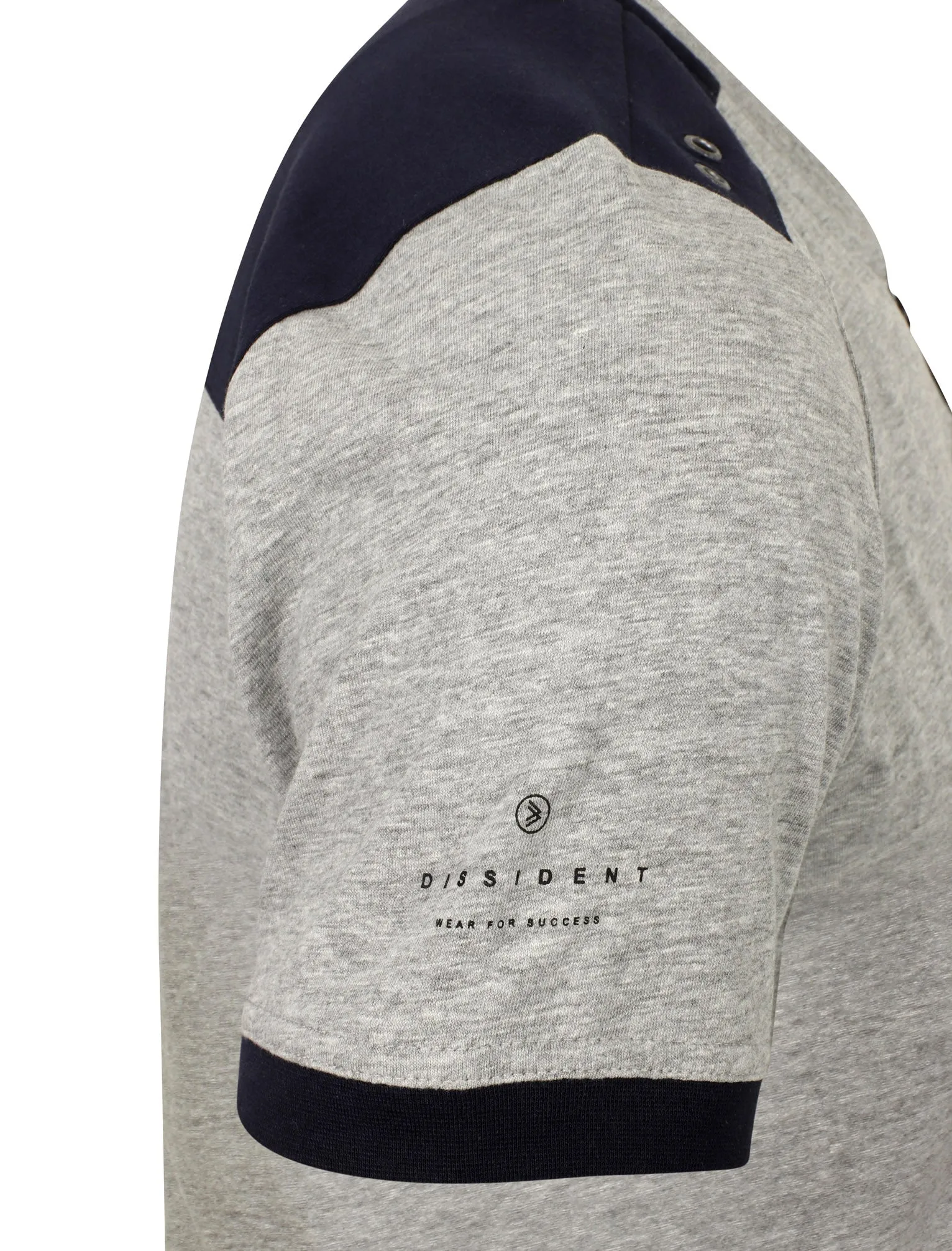 Trilude Open Henley Neck Cotton T-Shirt with Chest Pocket In Light Grey Marl - Dissident