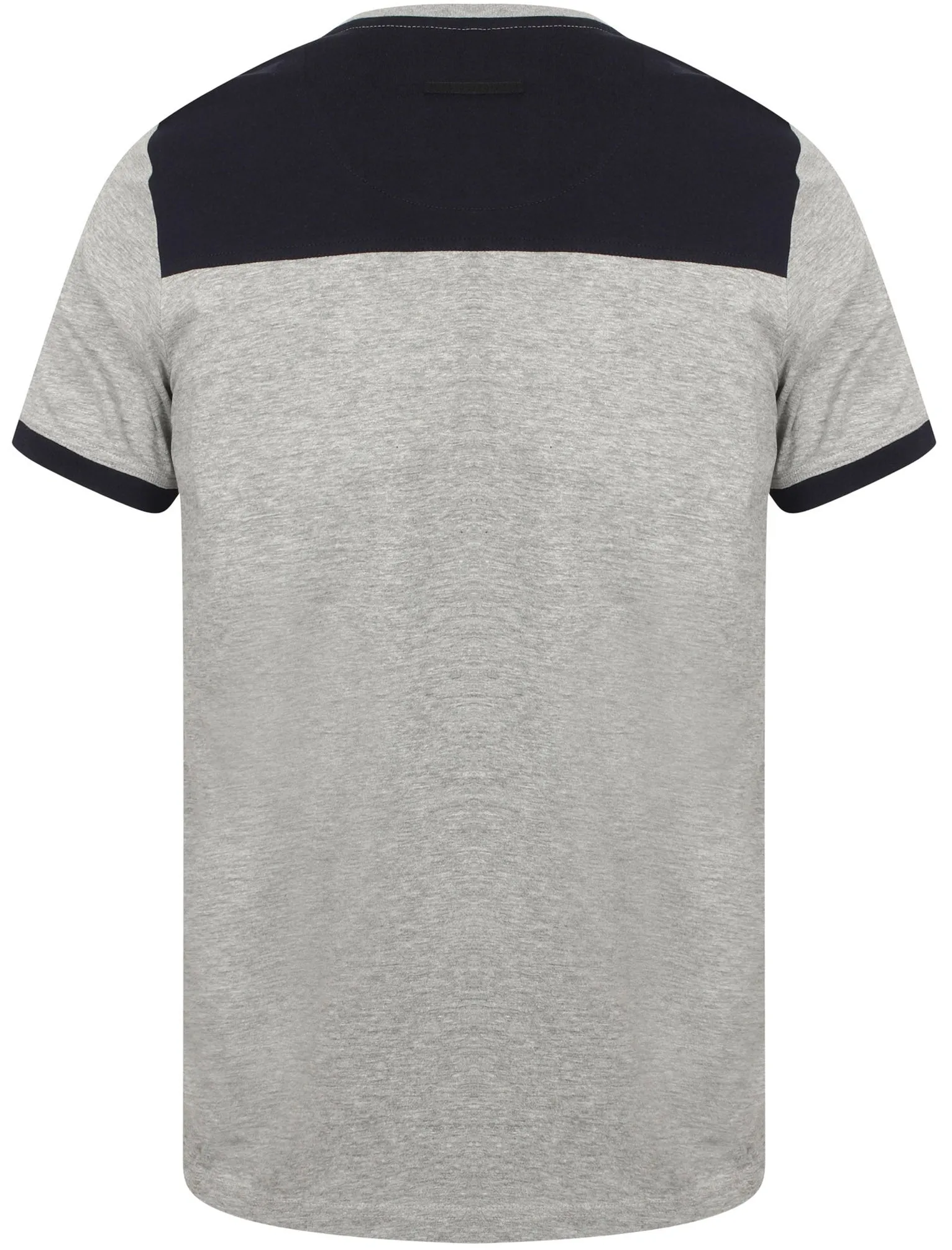 Trilude Open Henley Neck Cotton T-Shirt with Chest Pocket In Light Grey Marl - Dissident