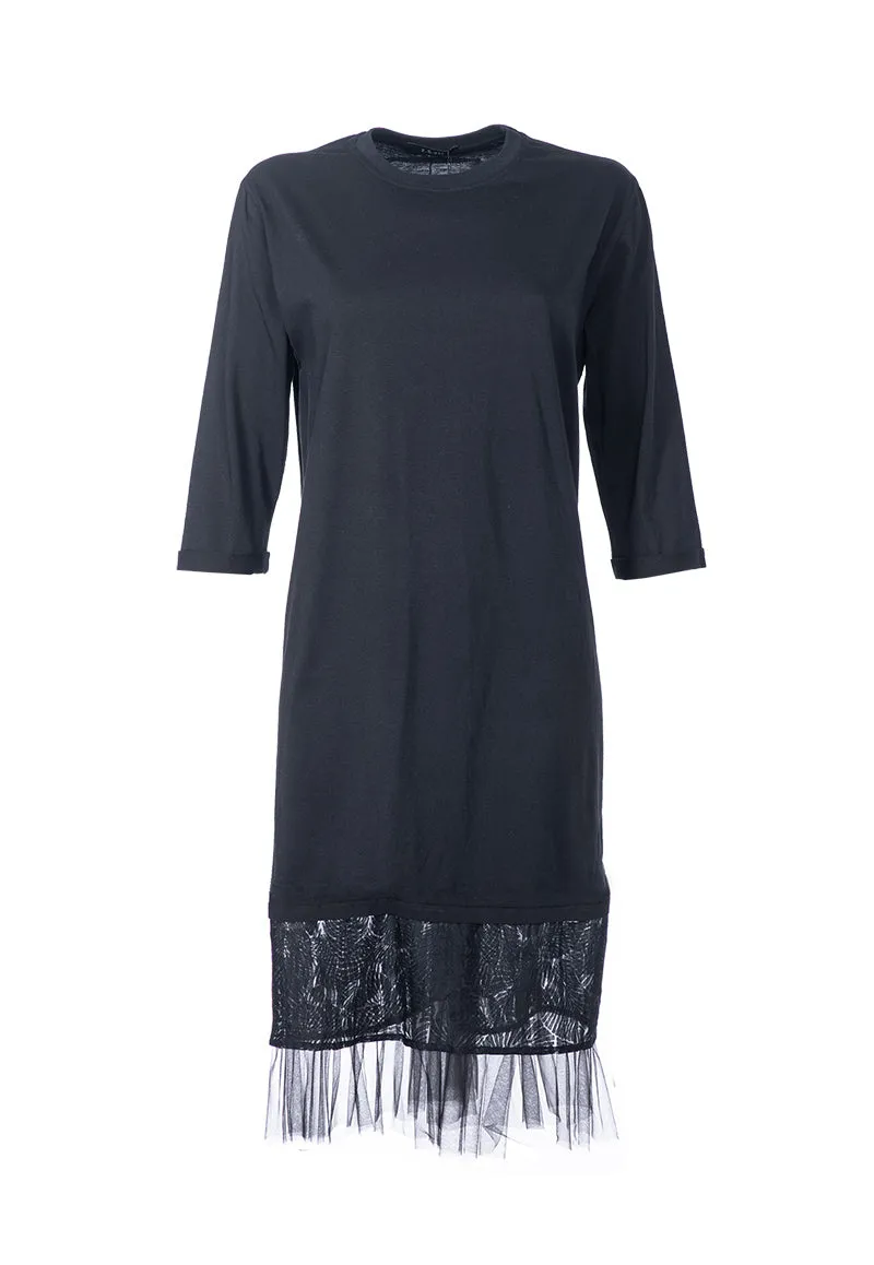 Tulle Trim Dress - Black