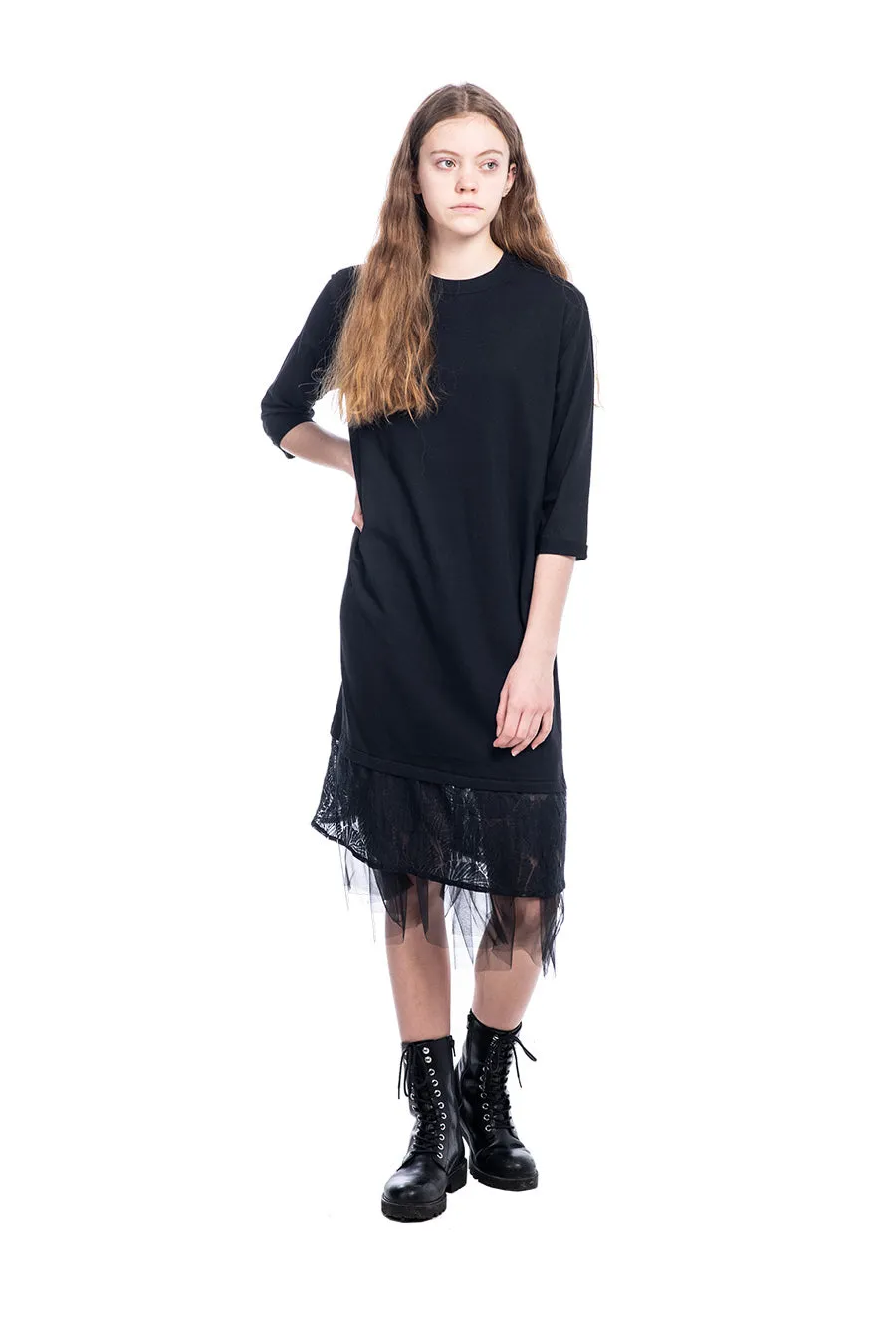 Tulle Trim Dress - Black