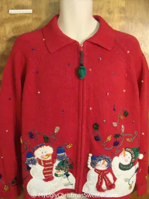 Two Sided Red Christmas Sweater with Snowmen