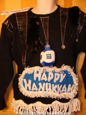 Ugly Christmas Sweater Party Hanukkah Sweater 80s(j113)
