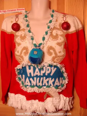 Ugly Christmas Sweater Party Hanukkah Sweater Vintage 80s (j186)