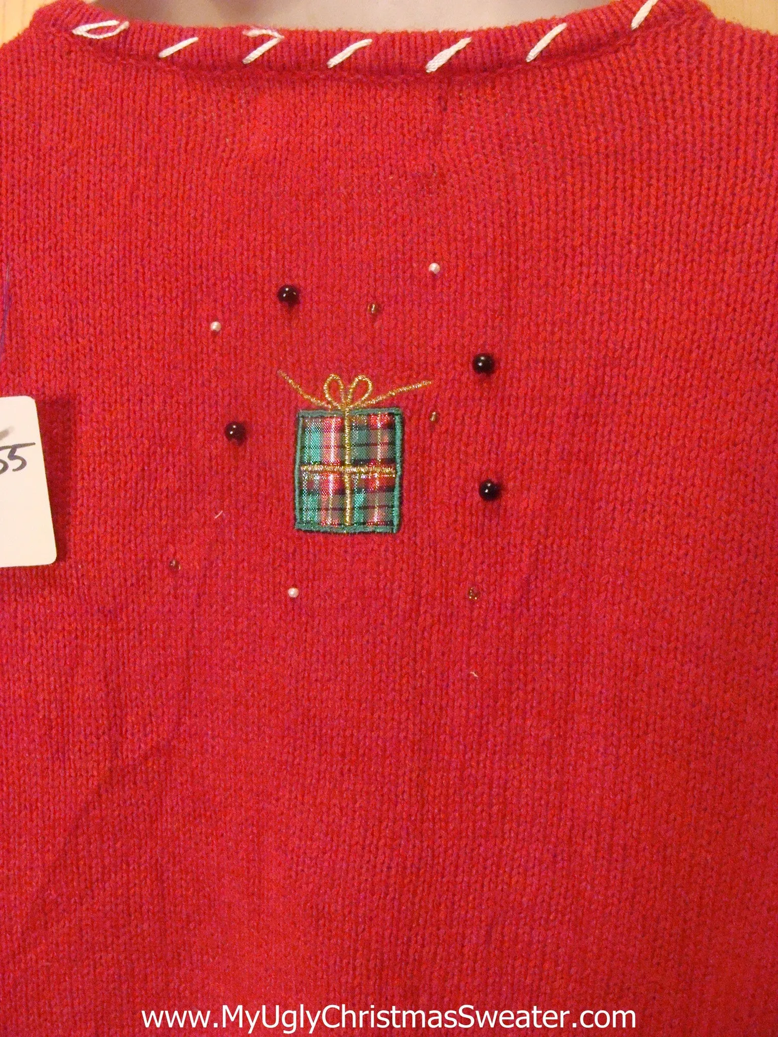 Ugly Christmas Sweater with 3D Plaid Bows and Bling