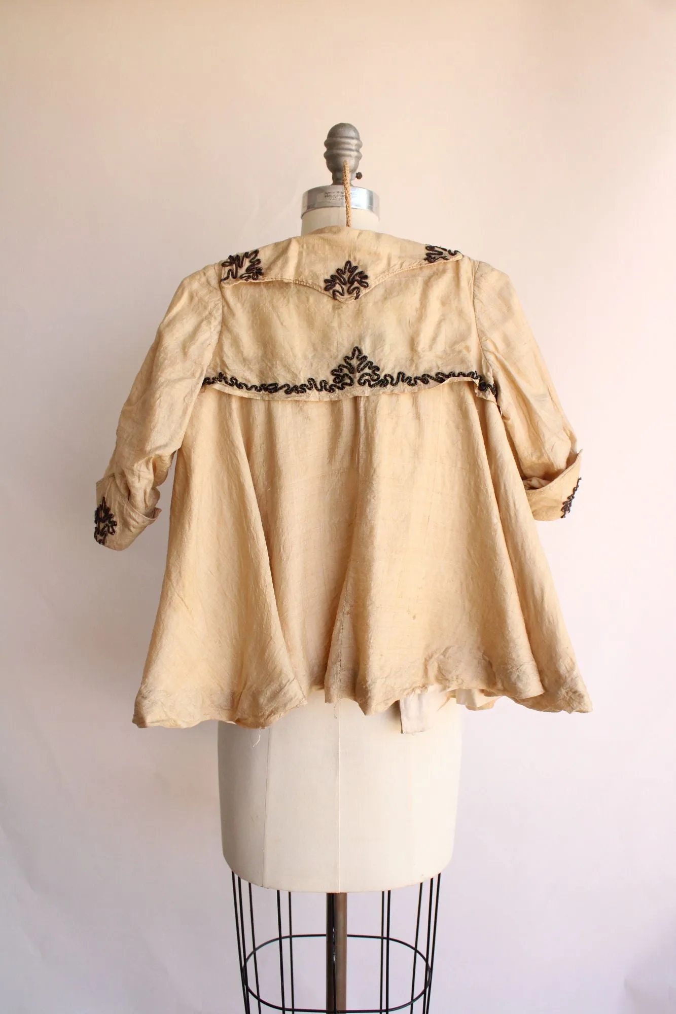 Vintage Antique 1900s 1910s Baby Jacket, Beige Silk