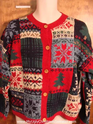 Vintage Style Patchwork 2sided Ugly Christmas Sweater