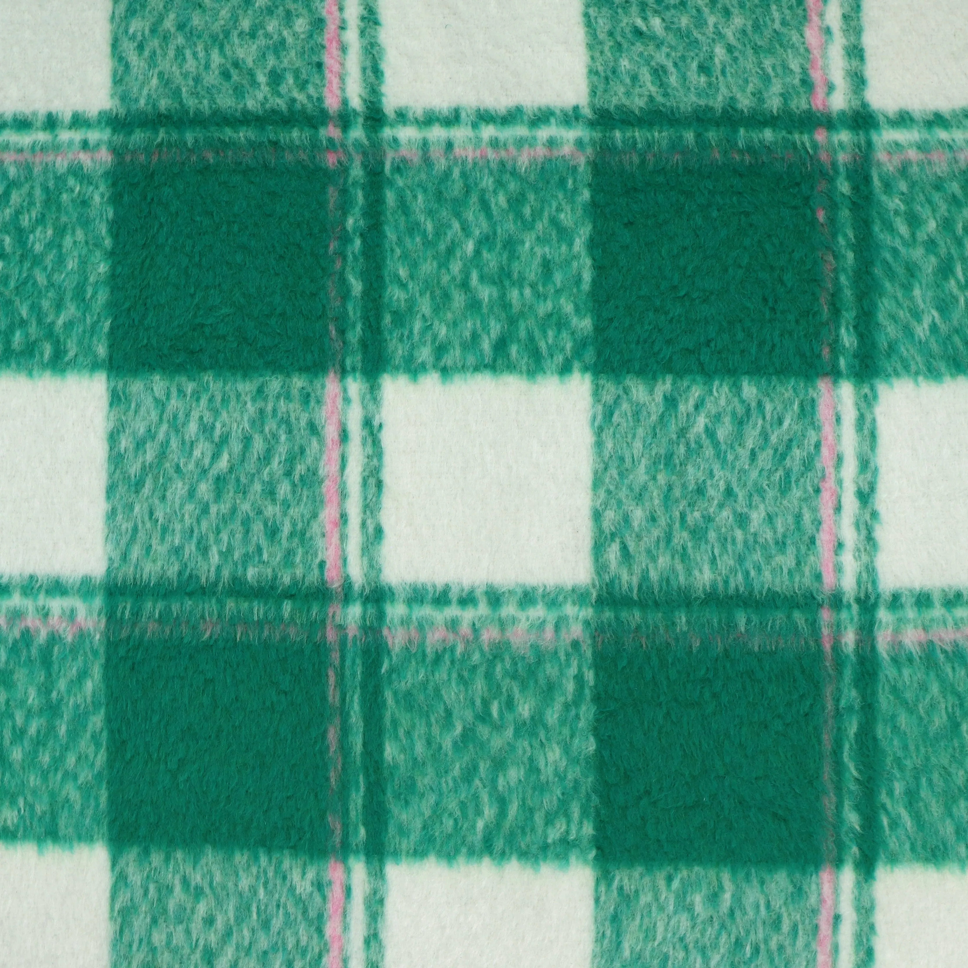 Wool Blend Brushed Coating - Large Green Check - SALE