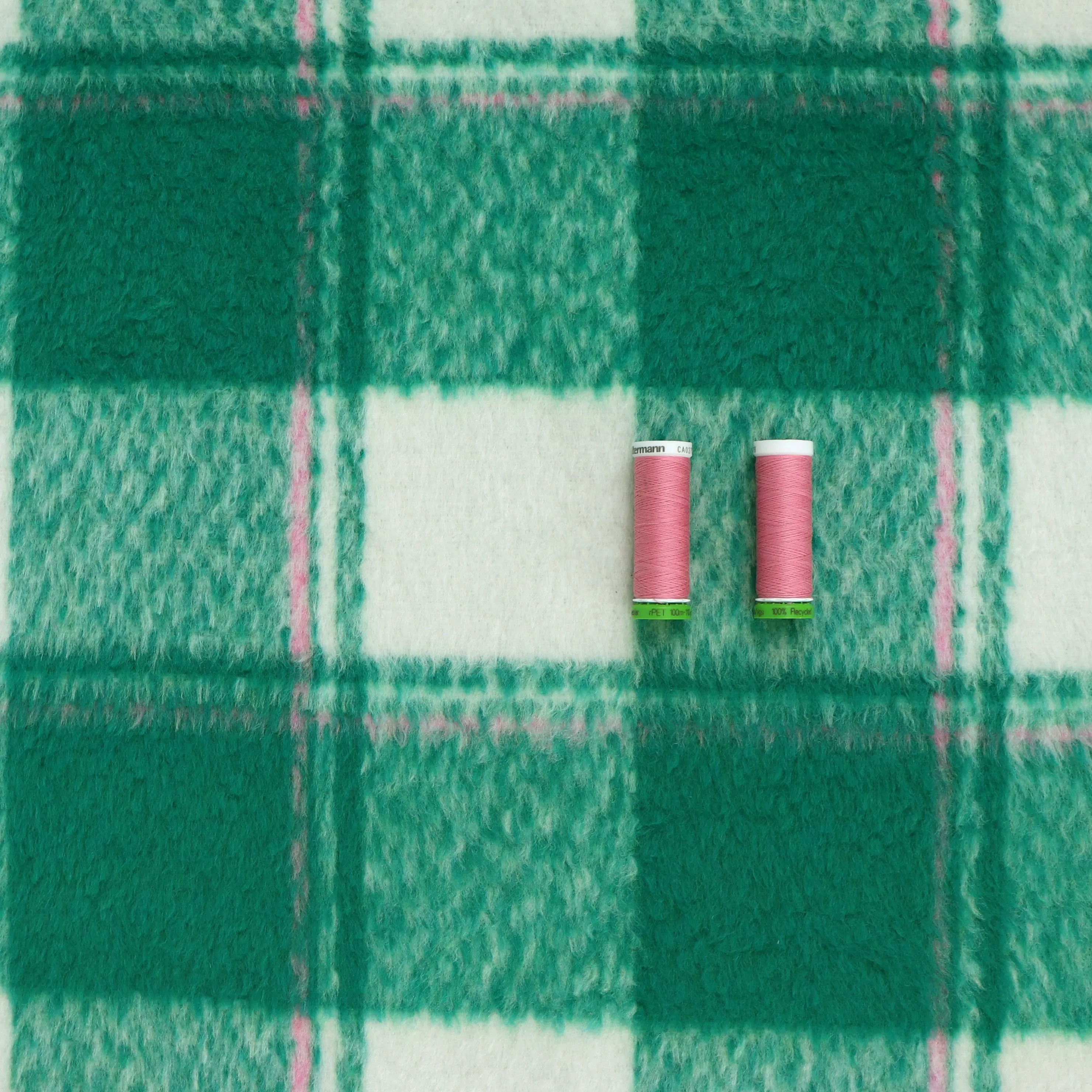 Wool Blend Brushed Coating - Large Green Check - SALE