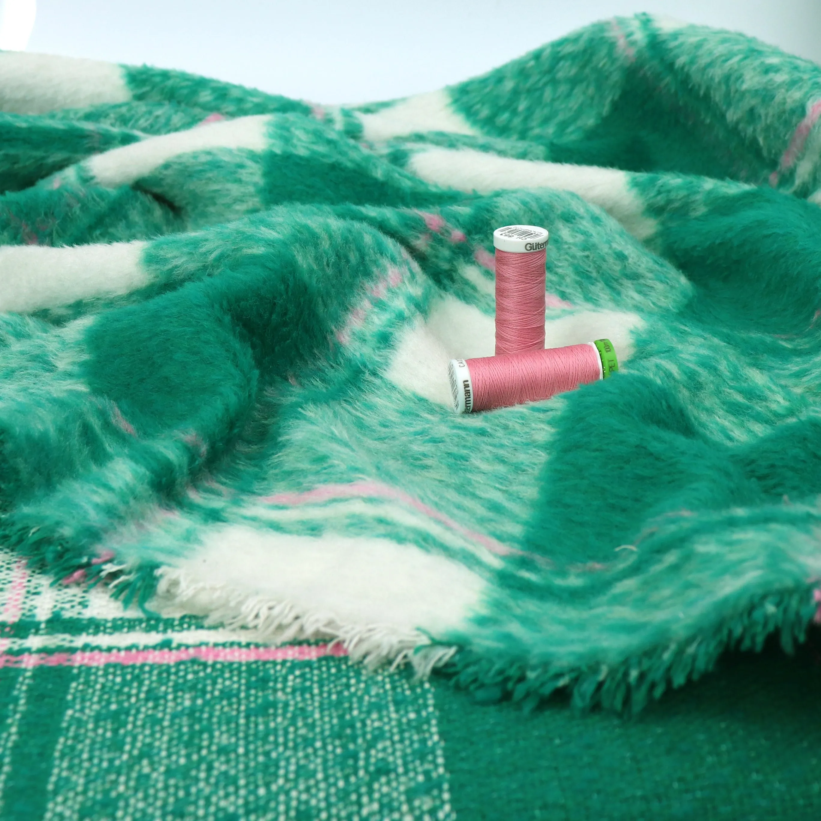 Wool Blend Brushed Coating - Large Green Check - SALE